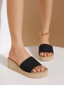 Sandales À Talons Compensés À Semelle Épaisse Et Bretelles Croisées Pour Femmes, Pantoufles Beiges Et Noires À Bout Ouvert Pour Voyage Et Plage – Image 18