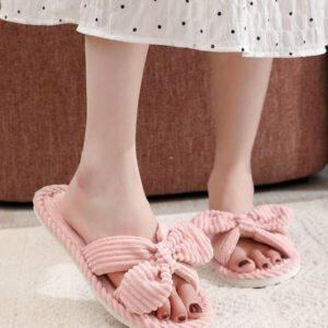 Chaussons à nœud papillon à bout ouvert, semelle souple pour la maison, pour le printemps et l'automne. Chaussons silencieux pour sol en bois