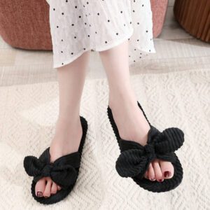 Chaussons à nœud papillon à bout ouvert, semelle souple pour la maison, pour le printemps et l'automne. Chaussons silencieux pour sol en bois