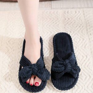 Chaussons à nœud papillon à bout ouvert, semelle souple pour la maison, pour le printemps et l'automne. Chaussons silencieux pour sol en bois