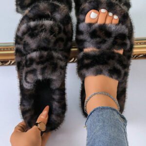 Mules femme de couleur unie à double bride, mules plates en peluche décontractées, chaussons d'intérieur chauds
