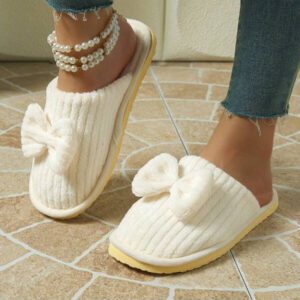Pantoufles à enfiler mode rayées avec nœud, confortables à porter au printemps, en automne et en hiver
