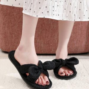 Pantoufles de chambre à nœud décoratif en peluche pour femmes, pantoufles d'intérieur mode pour la maison