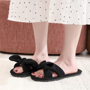Pantoufles de chambre à nœud décoratif en peluche pour femmes, pantoufles d'intérieur mode pour la maison