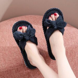 Pantoufles de chambre à nœud décoratif en peluche pour femmes, pantoufles d'intérieur mode pour la maison
