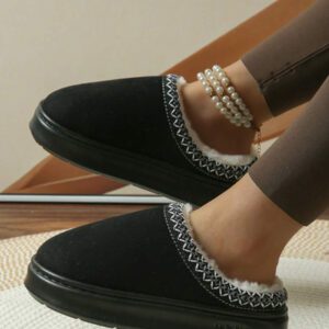 Chaussons et laine pour femmes, avec plateforme épaisse et bout fermé, chaussures de neige mode hiver pour l'extérieur, semelle antidérapante TPR pour l'intérieur/l'extérieur