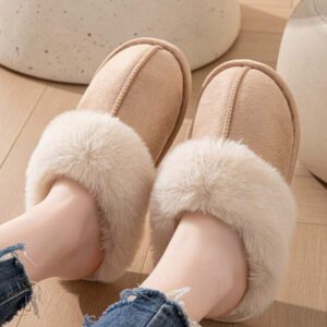 Nouvelles pantoufles de maison simples pour femmes en couleur unie à la mode, pantoufles plates unisexes anti-dérapantes en imitation fourrure de lapin pour hommes et femmes