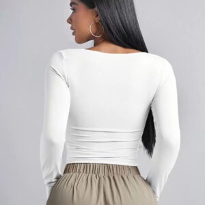 SHEIN PETITE T-shirt Printemps Pour Femmes À Encolure En Cuillère, Côtés Froncés