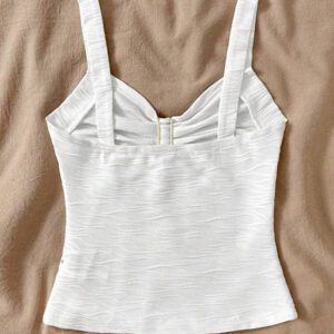 SHEIN LUNE Soleia Débardeur ajusté texturé tricoté blanc avec boucle métallique florale, col en V, idéal pour les vacances, les festivals de musique, le style bohème, les vacances, les rendez-vous, le thé de l'après-midi