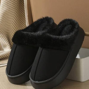 Pantoufles de femme doublées de peluche - Semelle souple antidérapante chauds pour l'hiver à l'intérieur de la maison, couleur unie, design Glissant