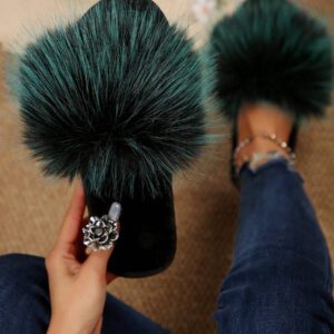 Mules plates moelleuses pour femmes grandes tailles, printemps/été. Sandales de maison confortables doublées de fourrure, sandales d'extérieur casual polyvalentes avec lanière