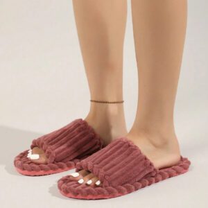 Pantoufles femme à bout ouvert avec semelle épaisse et doublure en peluche chaude, adaptées pour le port intérieur/extérieur, convenant pour la période post-partum, automne/hiver