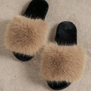 Pantoufles de chambre à bande unique pour femmes, pantoufles d'intérieur mode en peluche kaki, Halloween