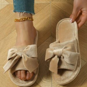 Pantoufles Été Nouveau-Arrivé Pour Femme À Bout Ouvert Avec Grand À Nœud Papillon Pour Intérieur