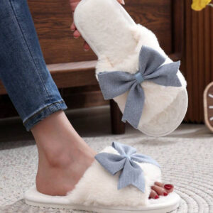 Chaussons Confortables D'automne Et De Printemps Avec Nœud Pour Dames, Chaussons D'hiver En Velours Pour La Maison Et Pour Sol Intérieur