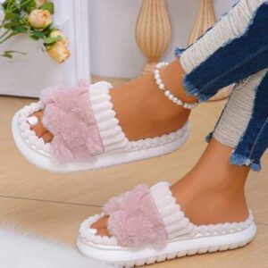 Pantoufles femme à bout ouvert en peluche douce et moelleuse avec semelle épaisse, pantoufles d'intérieur douillettes avec semelle en caoutchouc antidérapante, convient pour l'automne/l'hiver