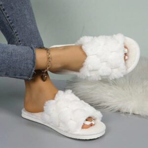 Pantoufles en peluche pour femmes, pantoufles d'intérieur pour l'automne et l'hiver, à bout ouvert, confortables, respirantes et pouvant être portées toute l'année