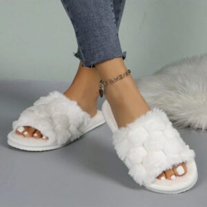 Pantoufles en peluche pour femmes, pantoufles d'intérieur pour l'automne et l'hiver, à bout ouvert, confortables, respirantes et pouvant être portées toute l'année