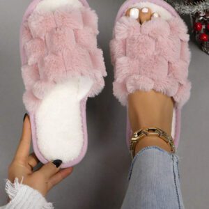 Pantoufles en peluche pour femmes, pantoufles d'intérieur pour l'automne et l'hiver, à bout ouvert, confortables, respirantes et pouvant être portées toute l'année