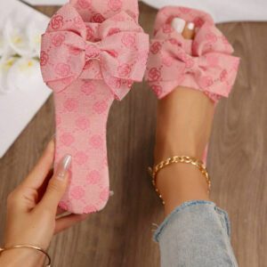 Sandales à glissière avec imprimé floral rétro en forme de nœud, sandales de plage mode femme antidérapantes pour l'été et l'automne, Saint-Valentin