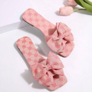 Sandales à glissière avec imprimé floral rétro en forme de nœud, sandales de plage mode femme antidérapantes pour l'été et l'automne, Saint-Valentin