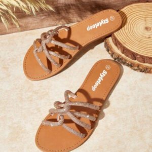Styleloop Sandales plates pour femmes, style bohème, rétro américain, bohème, western, festival de musique, fête, plage, vacances