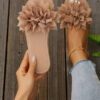 Sandales plates élégantes et douces pour femmes, mules à imprimé fleuri avec bout ouvert, convenant pour les sorties, les déplacements quotidiens, la maison, la plage et les loisirs