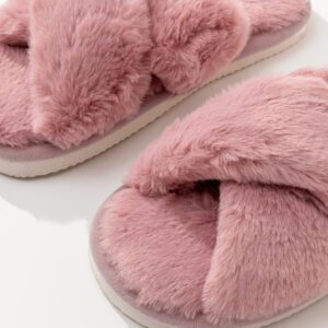 Pantoufles de chambre à couleur unie de style universitaire pour femmes, de couleur marron, avec sangles croisées et dessus moelleux, pour Halloween