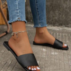 Sandales plates décontractées et confortables à bout carré doré pour un port quotidien, pour femmes