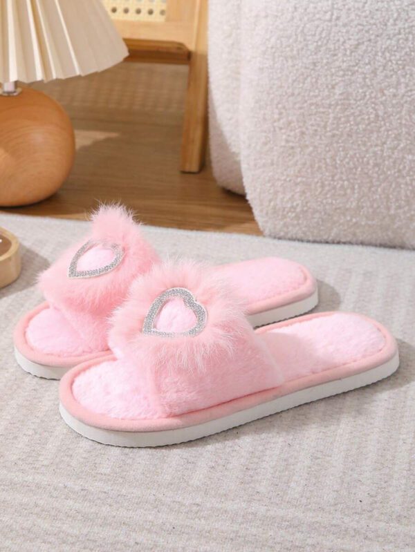 Pantoufle d'intérieur d'hiver pour femmes avec fourrure, sandales à enfiler douces à bout ouvert et antidérapantes pour sol en bois et maternité (rose/gris) – Image 10