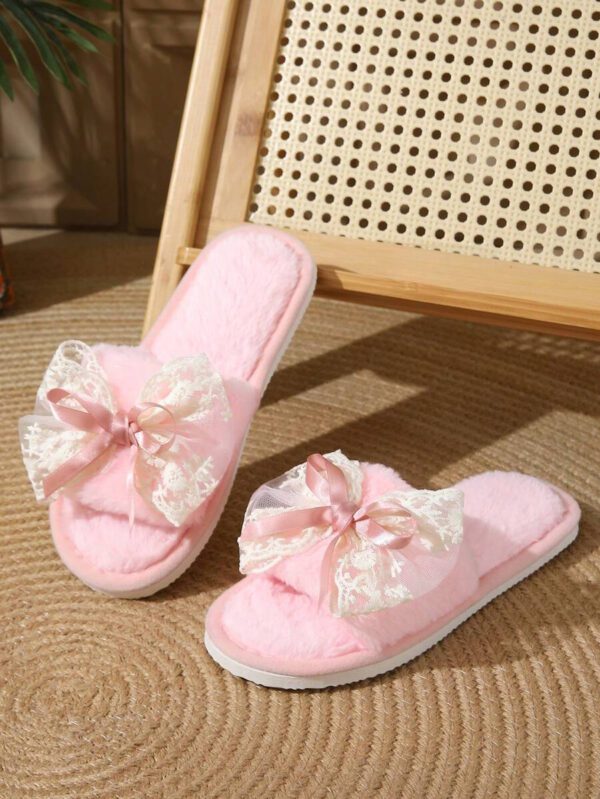 Chaussons en peluche pour femmes avec nœud papillon pour le printemps/l'automne/l'hiver, chaussures légères et silencieuses à enfiler pour récupération post-partum à porter à l'intérieur – Image 12