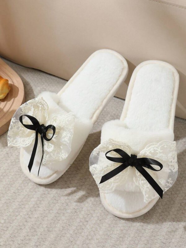 Chaussons en peluche pour femmes avec nœud papillon pour le printemps/l'automne/l'hiver, chaussures légères et silencieuses à enfiler pour récupération post-partum à porter à l'intérieur – Image 24