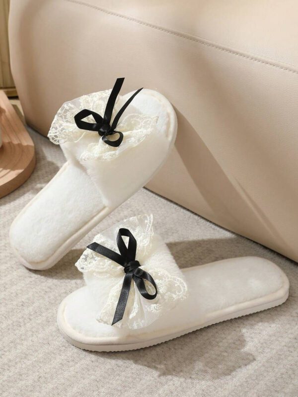 Chaussons en peluche pour femmes avec nœud papillon pour le printemps/l'automne/l'hiver, chaussures légères et silencieuses à enfiler pour récupération post-partum à porter à l'intérieur – Image 25