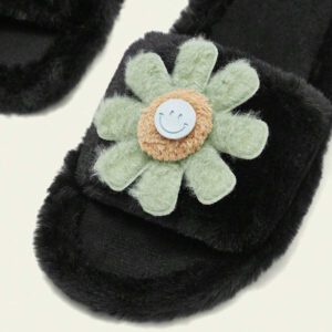 Cuccoo Pantoufles de maison décoratives en fourrure florale 3D confortables pour femmes, pour l'ambiance de Noël et du Nouvel An, automne et hiver
