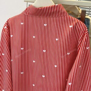 Chemise à col polo à imprimé cœur et rayures pour femme - Chemisier casual à manches longues à boutons pour les vacances, Tenue de tous les jours pour le printemps, l'été et l'automne