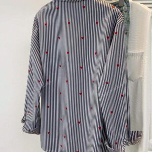 Chemise à col polo à imprimé cœur et rayures pour femme - Chemisier casual à manches longues à boutons pour les vacances, Tenue de tous les jours pour le printemps, l'été et l'automne