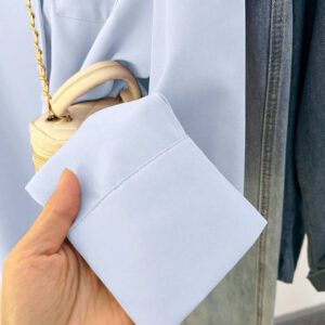 Glimmora Chemise décontractée à manches longues, à boutons et à poche, de couleur unie pour femmes