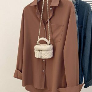 Glimmora Chemise décontractée à manches longues, à boutons et à poche, de couleur unie pour femmes