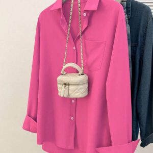 Glimmora Chemise décontractée à manches longues, à boutons et à poche, de couleur unie pour femmes