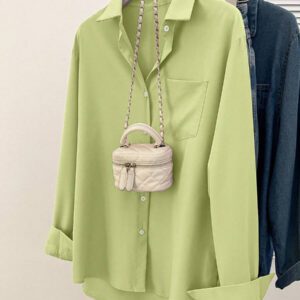 Glimmora Chemise décontractée à manches longues, à boutons et à poche, de couleur unie pour femmes