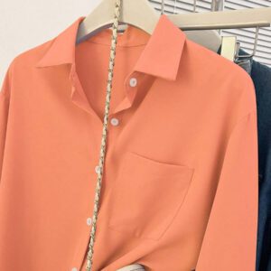 Glimmora Chemise décontractée à manches longues, à boutons et à poche, de couleur unie pour femmes