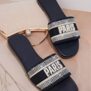 SHUZIA Mules plates ouvertes aux orteils avec motif brodé "PARIS" et strass - Luxueuses, élégantes et confortables. Cadeaux essentiels pour le Nouvel An, la Saint-Valentin, les vacances d'été et la Saint-Valentin