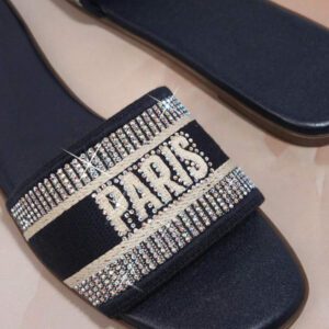 SHUZIA Mules plates ouvertes aux orteils avec motif brodé "PARIS" et strass - Luxueuses, élégantes et confortables. Cadeaux essentiels pour le Nouvel An, la Saint-Valentin, les vacances d'été et la Saint-Valentin