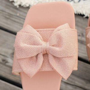 Nouvelles sandales blanches pour femmes, mode mignonne et légère avec décoration de nœud, chaussures plates à bout carré, matériau en tissu convenant aux étudiantes, à la vie quotidienne et aux fêtes