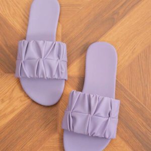 Sandales plates mode femme, tressées 2025 Nouveau modèle floral d'été à bout rond, mules à enfiler