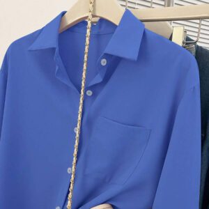 Glimmora Chemise décontractée à manches longues, à boutons et à poche, de couleur unie pour femmes