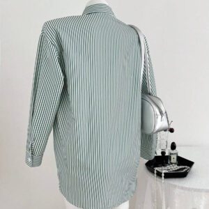 Hanevo Chemise rayée à manches longues et à épaules tombantes pour femme, hauts à manches longues