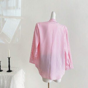 Hanevo Chemise rayée à manches longues et à épaules tombantes pour femme, hauts à manches longues