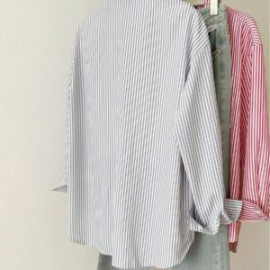 Hanevo Chemise rayée à manches longues et à épaules tombantes pour femme, hauts à manches longues
