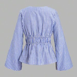 Sweetra Blouse à manches évasées avec ceinture nouée et rayures, décontractée, pour le travail, automne